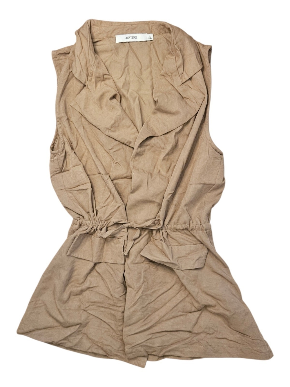 JustFab Women's Tan Collared Vest With Cinched Waist
